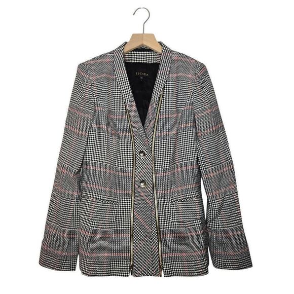 Escada Zipper Houndstooth Blazer Red Black White Size 38 US 6 - Picture 1 of 10